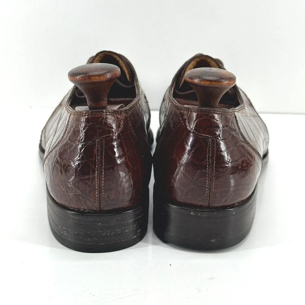 VTG Kashani Shoes Men's 9 Genuine Alligator Oxfords Made Italy Brown NOS Take 6